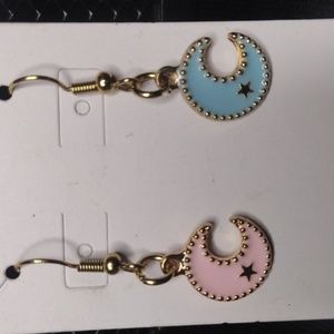 Pink & Blue Crescent Moon 🌙 Earrings